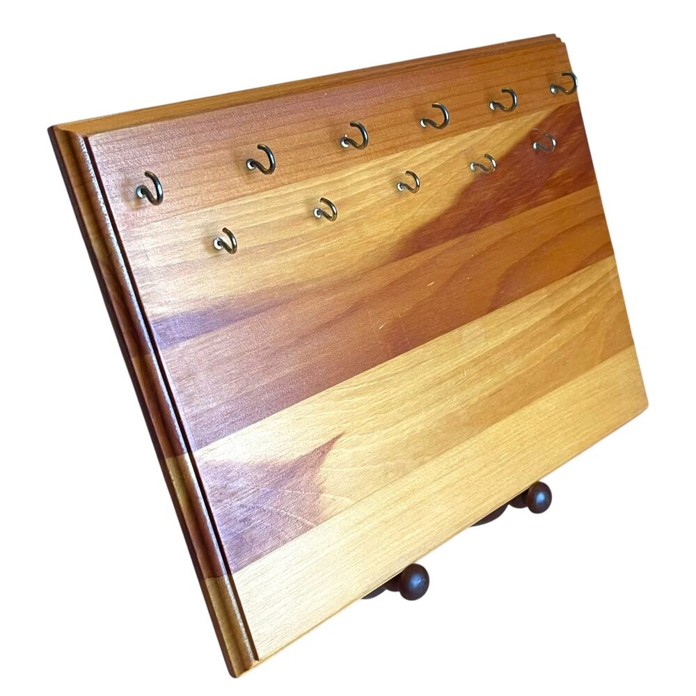 Handmade Wood Wall Key Holder Jewelry Organizer 11 Hooks Necklace Rack 11.75"